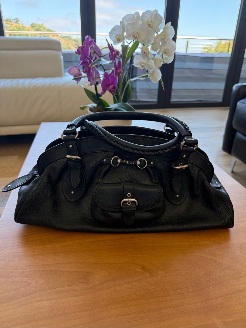 Dior Classic Black Leather Satchel Handbag